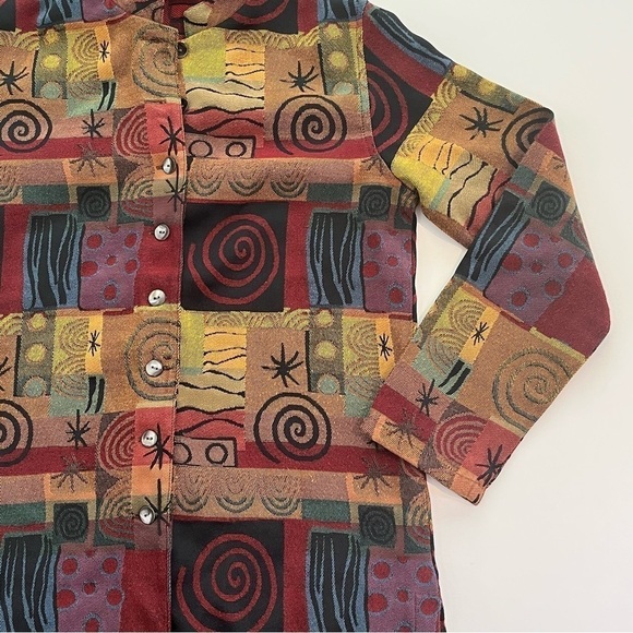 Chico’s Design Jacket 90s Abstract Print Art To Wear Mandarin Collar Sz … - Picture 4 of 15
